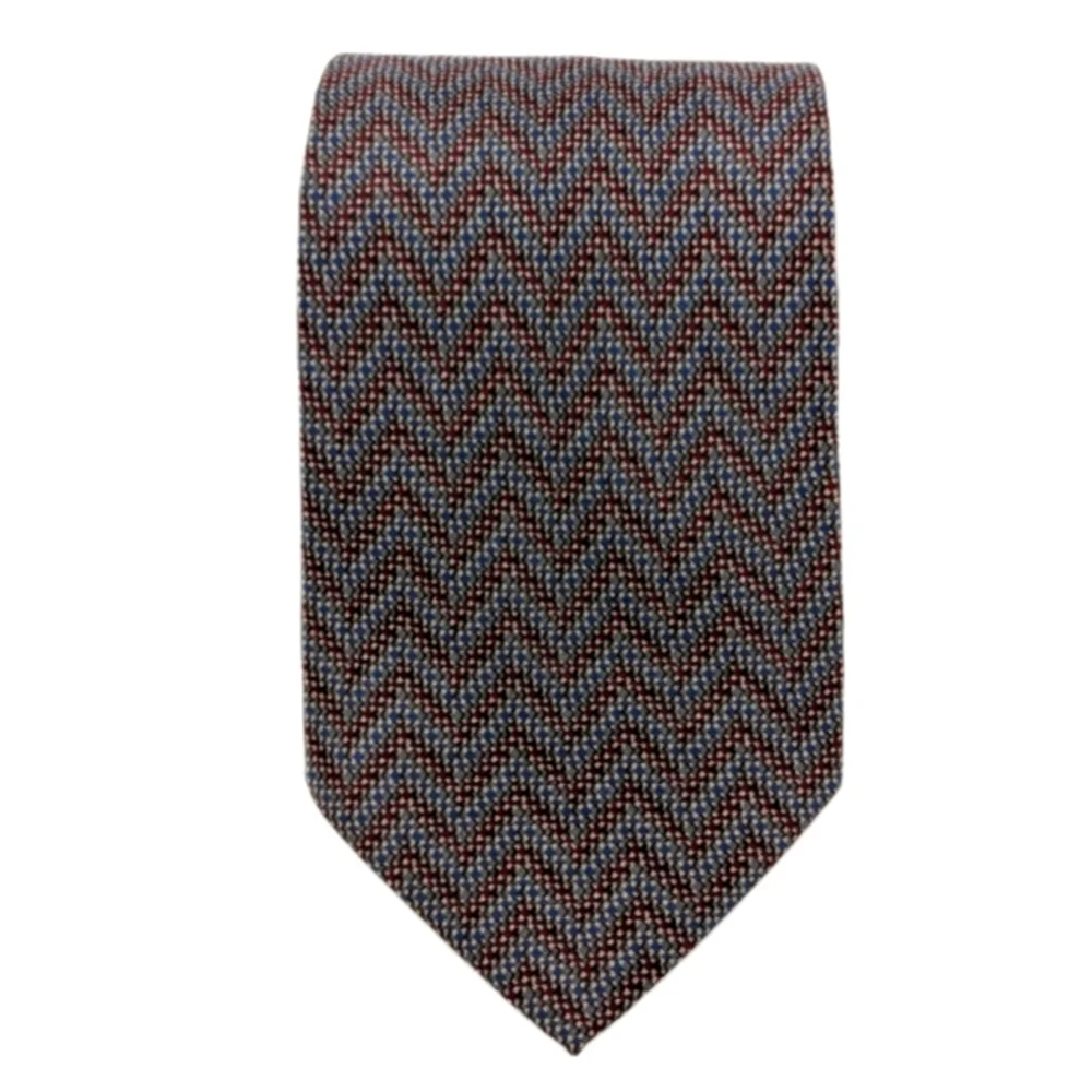 Vintage Claiborne Silk Tie Red Blue Gray Chevron Made in USA